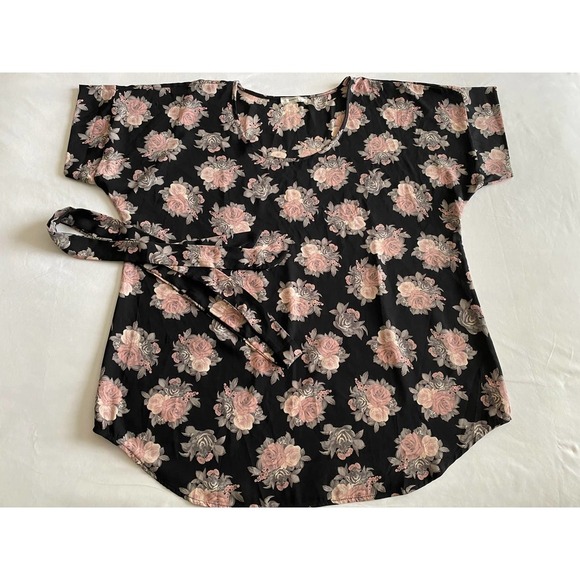 Modcloth Poema Tunic 1X Tie Sash Belt Short Sleeves Black Floral NEW - Picture 5 of 7